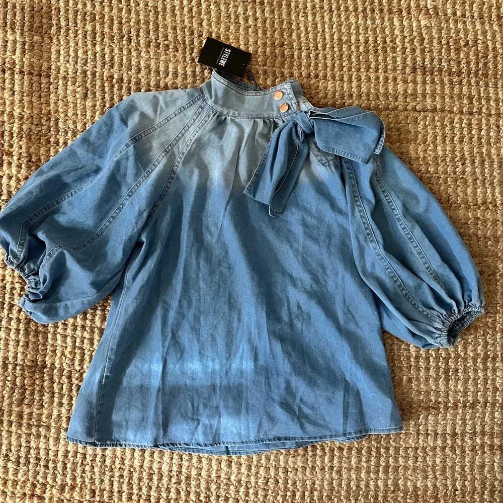 STYLEWE Light Blue Bow Design Denim Pullover Top NWT size S - Picture 4 of 8